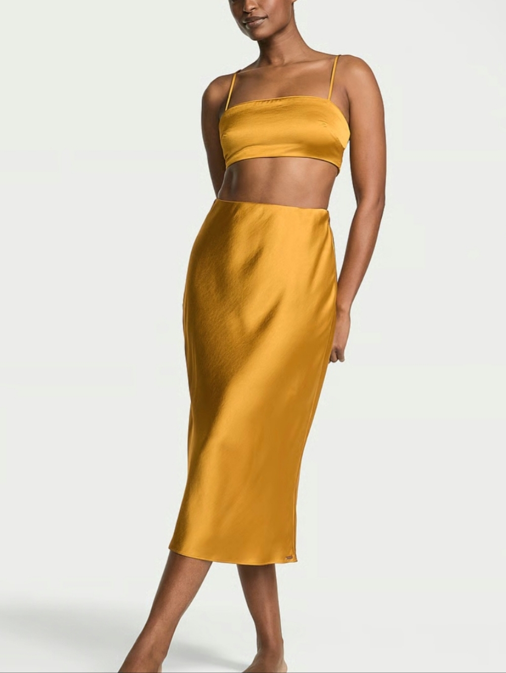 Victoria's Secret Satin Bias Midi Slip Skirt Golden Chia Regal Regency Classic